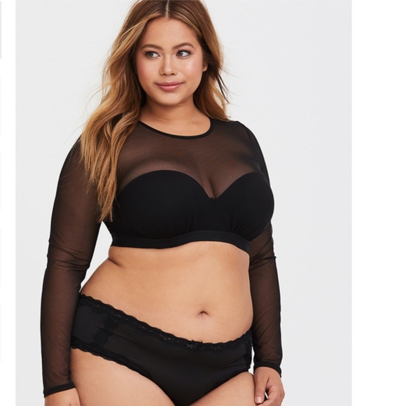 TORRID BLACK MESH UNDER-IT-ALL CROP TOP - Picture 1 of 5
